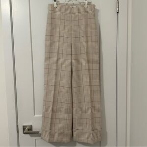 Aritzia Wilfred Lucille Wide Leg Beige Plaid Trousers Size 6 Women’s